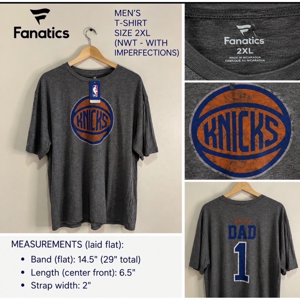 Fanatics NBA New York Knicks Dad 1 Graphic T-Shirt Mens 2XL Gray New With Tags